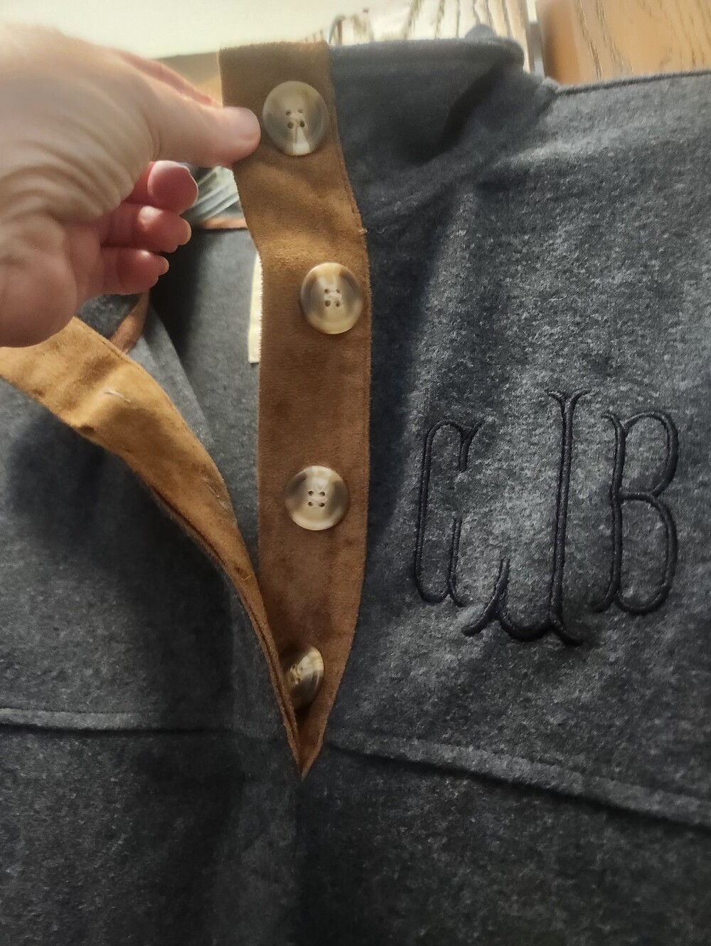 Marleylilly Unisex Charcoal Zip-Up Quarter-Snap Sweater with Tan Trim - Picture 7 of 8